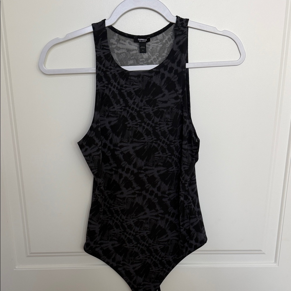 Express Black/Charcoal Tie-Dye Sleeveless Bodysuit
